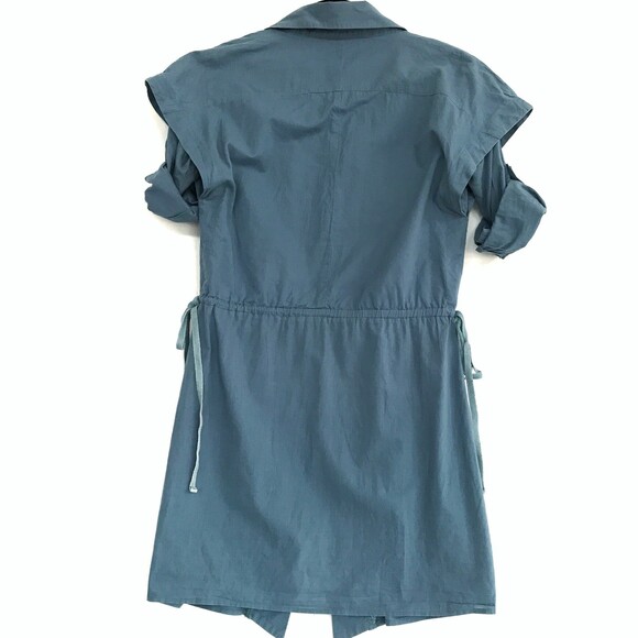 Uhma Steel Blue Small Cotton Collar 3/4 Tab Sleeve Full Front Zip Mini Dress - Picture 6 of 9